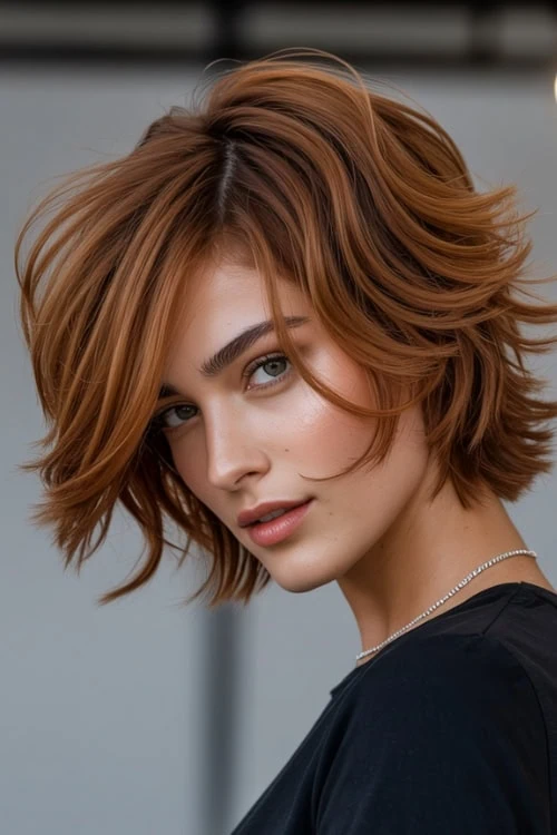 woman with vibrant copper hair with gold undertones for fall