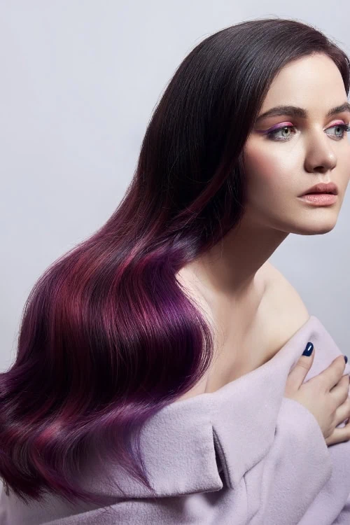 woman with a vibrant hair color purple ombre