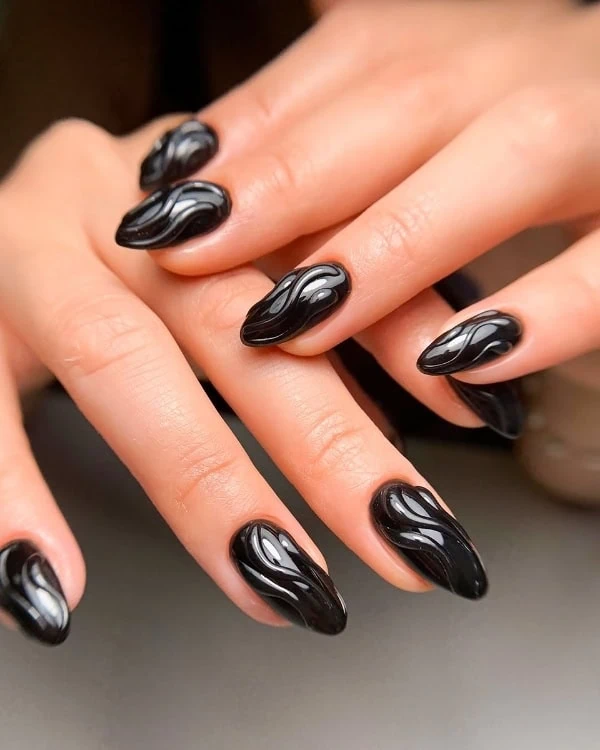 hands with 3D Black nails