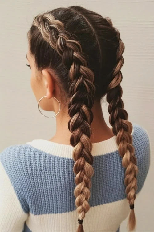 young woman with a sweater and dutch braids