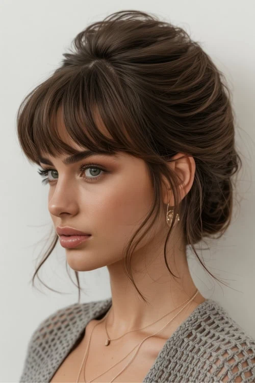 young woman with a messy french twist hairstyle