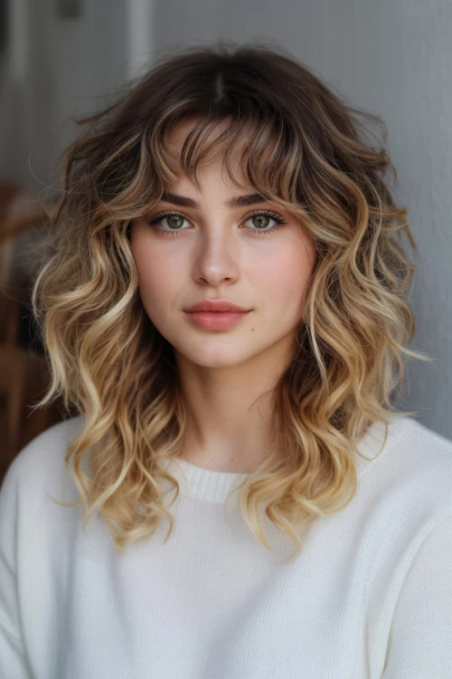 woman with wispy wavy bangs and hair