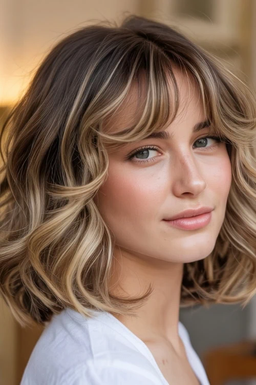 woman with a feathered lob