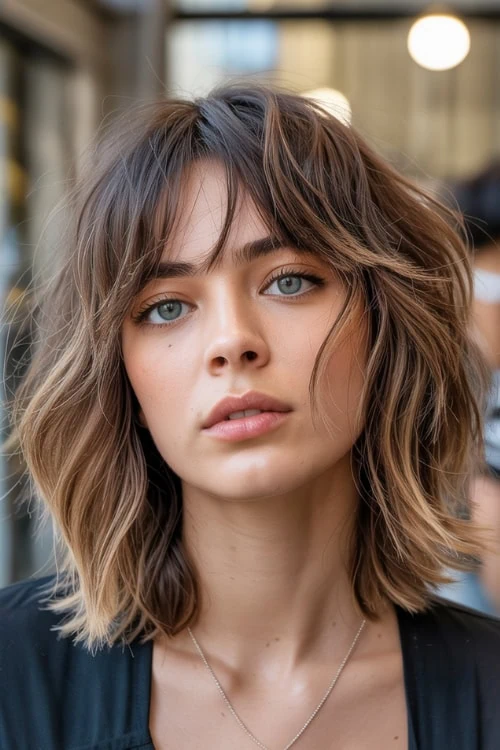 woman with choppy bangs