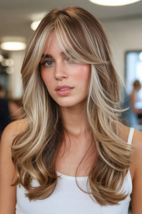 woman with curtain bangs