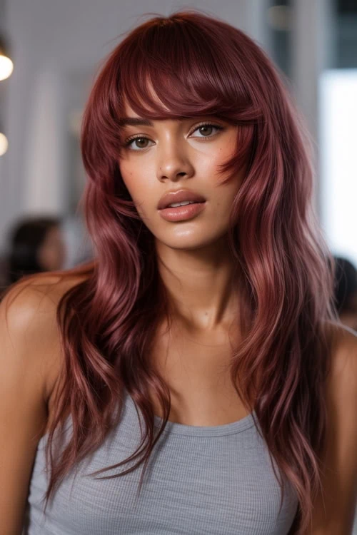 woman with feathered bangs