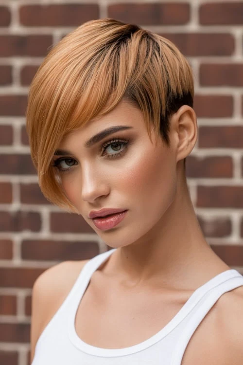 woman with a pixie and asymmetrical bangs