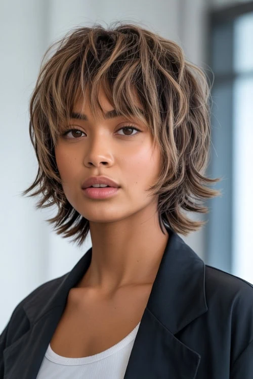 girl with shaggy textured bangs