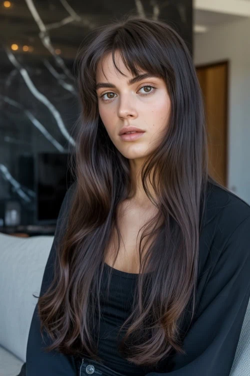woman with long hair and wispy bangs