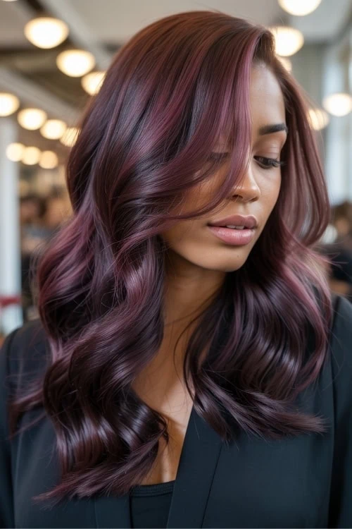 female with Deep Burgundy with Plum Balayage hair