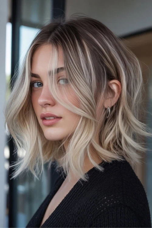 female with Platinum Blonde Balayage Hair Color