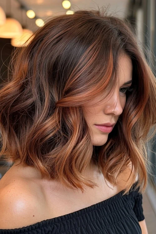 female with Copper Caramel long bob