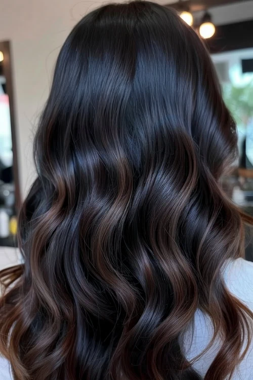 back of female's head with Black hair with Brown Balayage