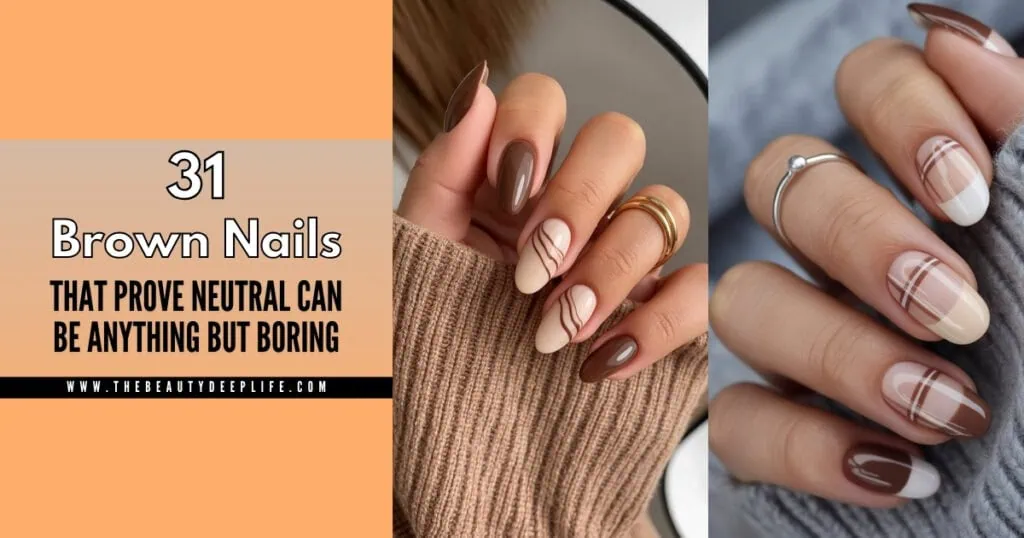two hands with brown nails designs