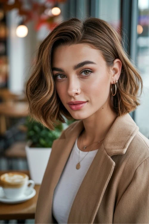 woman with a Wavy, Slightly Textured Lob for fall