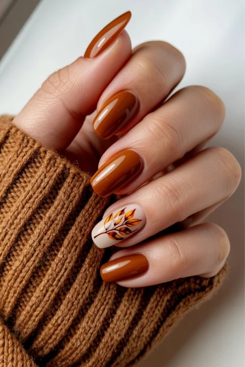 hand with cinnamon brown nails