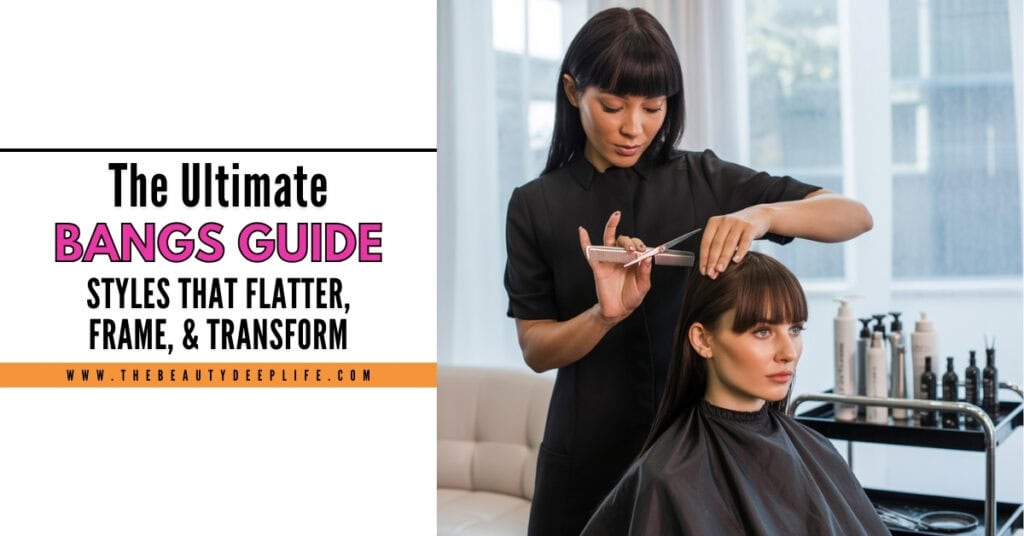 woman getting her bangs cut in a salon