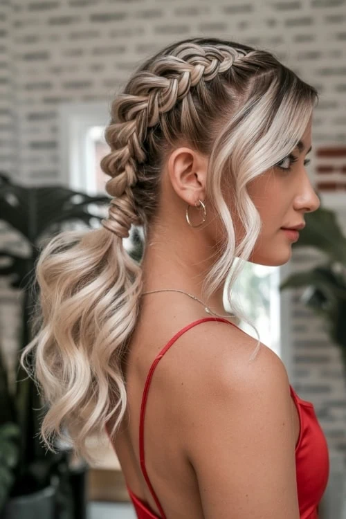 woman with dutch braids ponytail