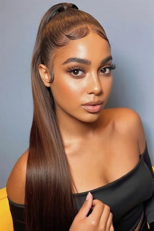 young black woman with a sleek high ponytail hairstyle