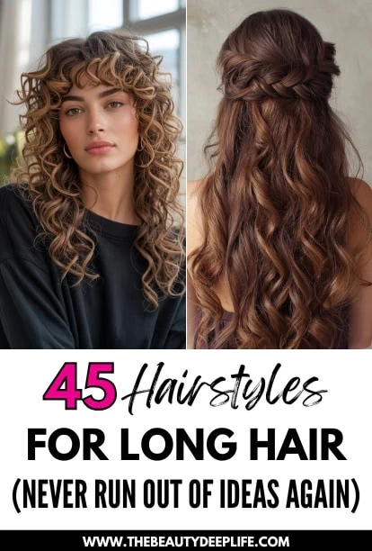 Beautiful long curly and braided hairstyle ideas for women with long hair, perfect for natural, voluminous looks.