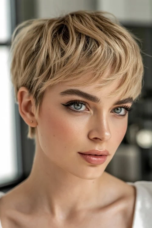 woman with a textured pixie cut