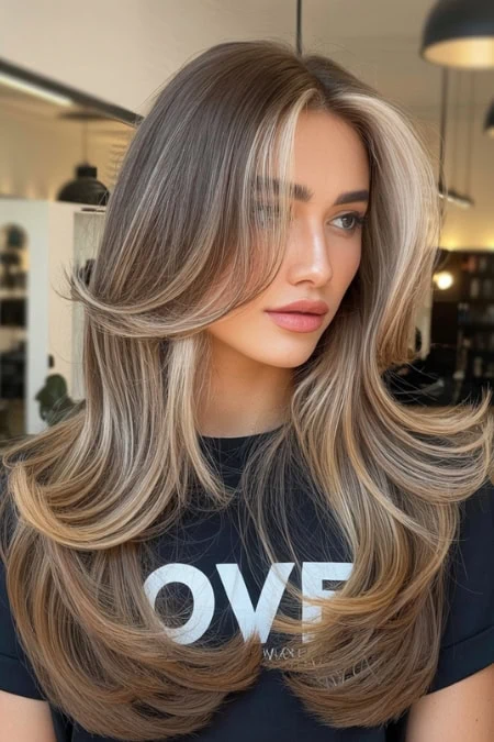 Blonde balayage hairstyle with soft waves