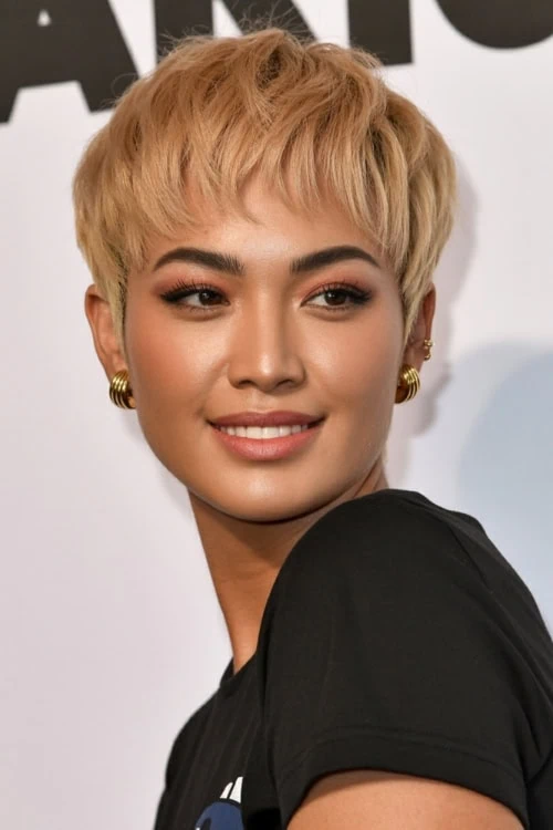 woman with a bowl cut pixie