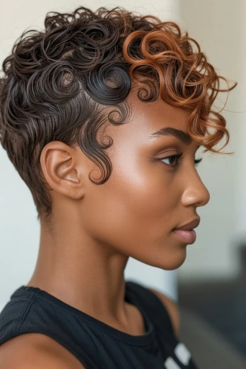 woman with a curly short hair