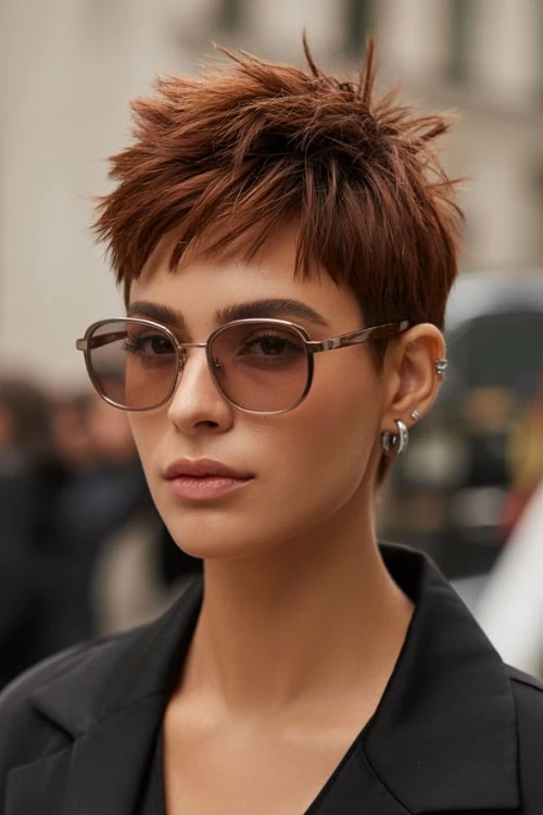 woman with a spikey pixie cut