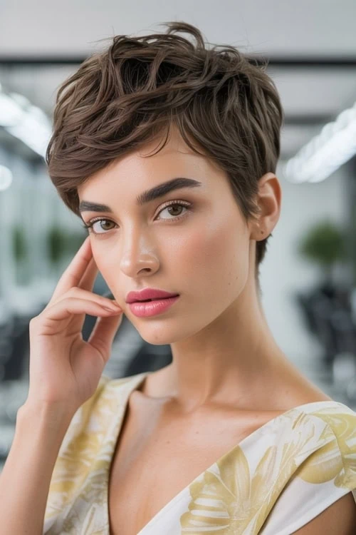 woman with a textured tousled pixie cut