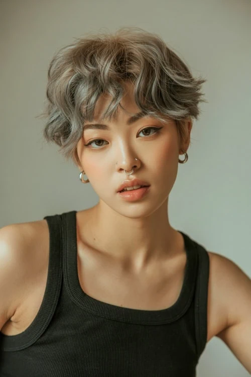 woman with a shaggy pixie cut