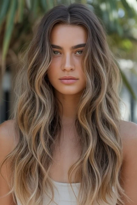 beautiful woman with a long wavy hairstyle