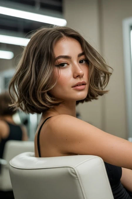 woman with a short tousled bob that's an example of bob and lob short haircuts for women