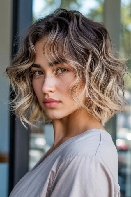 woman with a lived-in tousled lob that's an example of bob and long bob short haircuts for women