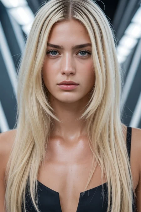 platunum blonde woman with sleek long hair