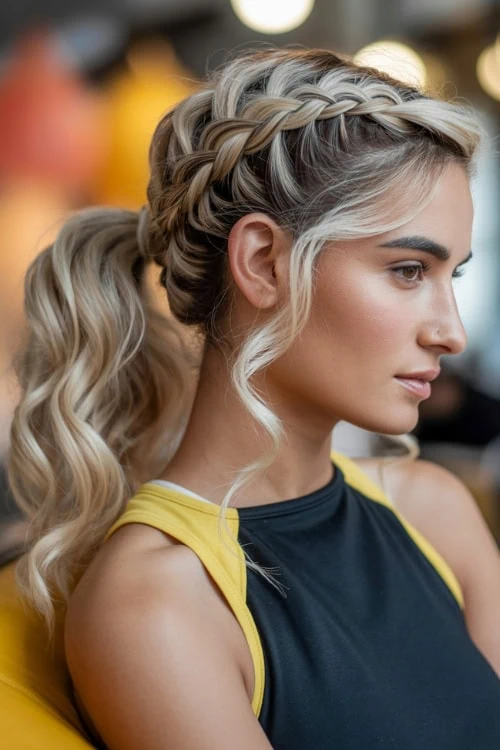 Braided blonde hairstyle with loose waves for a stylish summer look at The Beauty Deep Life.