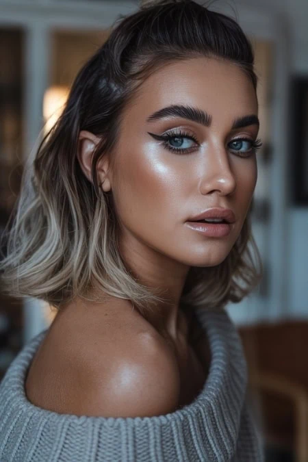 Beautiful woman with glamorous makeup and glowing skin, showcasing the latest beauty trends and skincare tips for a radiant look. Perfect for beauty blog and skincare inspiration.