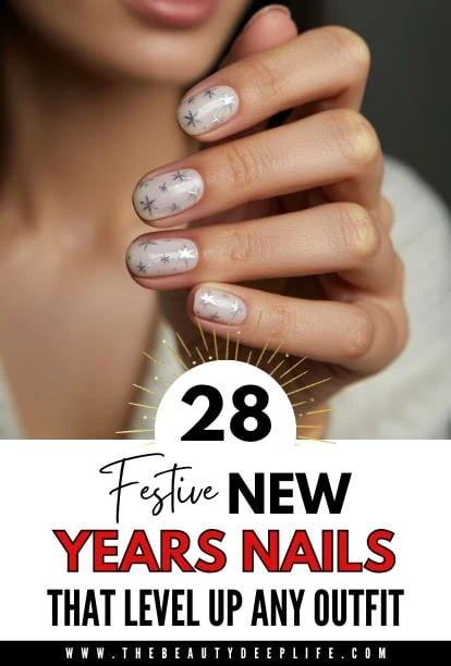 Elegant holiday nail design featuring white polish with silver star accents, perfect for festive occasions and celebrating New Years Eve.