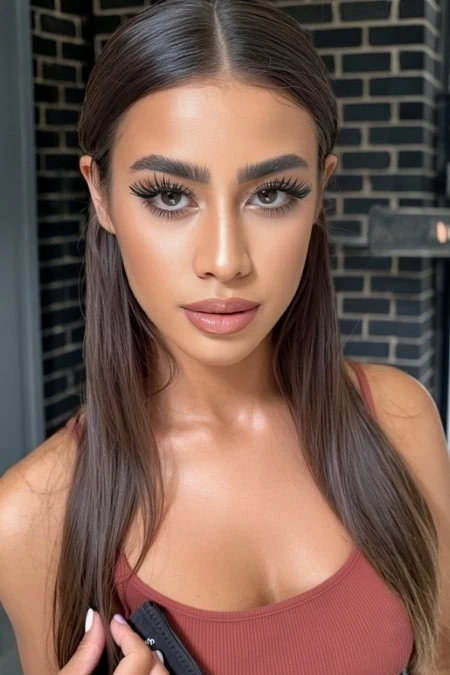Stunning woman with professional makeup, long brown hair, and flawless skin, showcasing beauty tips and skincare routines for a radiant look. Perfect for beauty and makeup enthusiasts.
