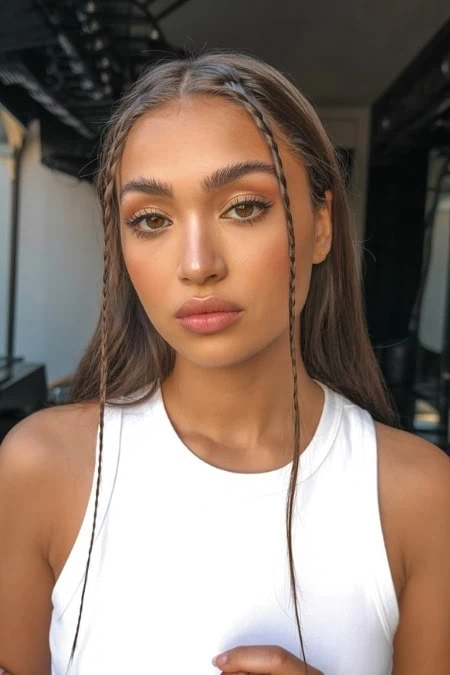 Striking young woman with glowing skin, natural makeup, and braided hairstyle, promoting natural beauty and skincare on The Beauty Deep Life website.