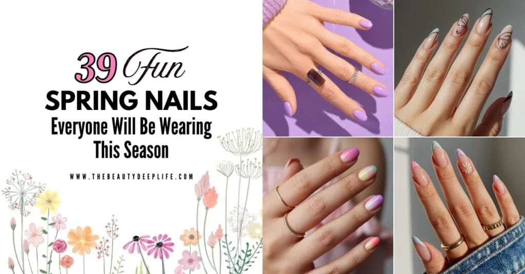 Bright purple spring nails with delicate black line art designs on natural nails, showcasing trendy nail art for the season.