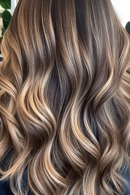 Close-up of stylish blonde balayage hair with soft waves, showcasing trendy hair coloring, highlights, and healthy, shiny hair perfect for beauty and haircare enthusiasts.
