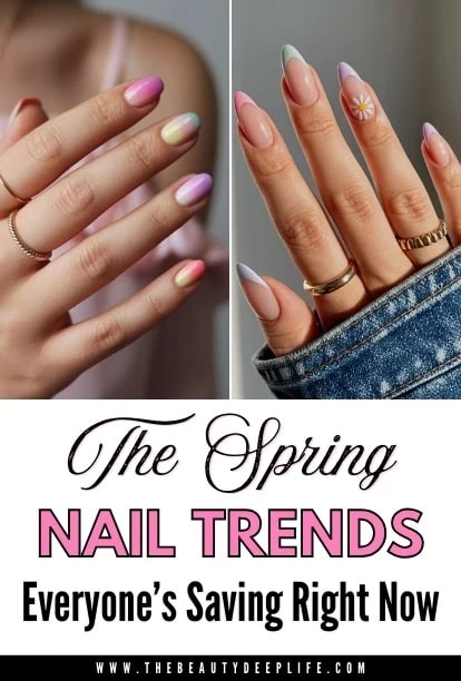 Pastel rainbow nail designs with glossy finish for spring 2023.