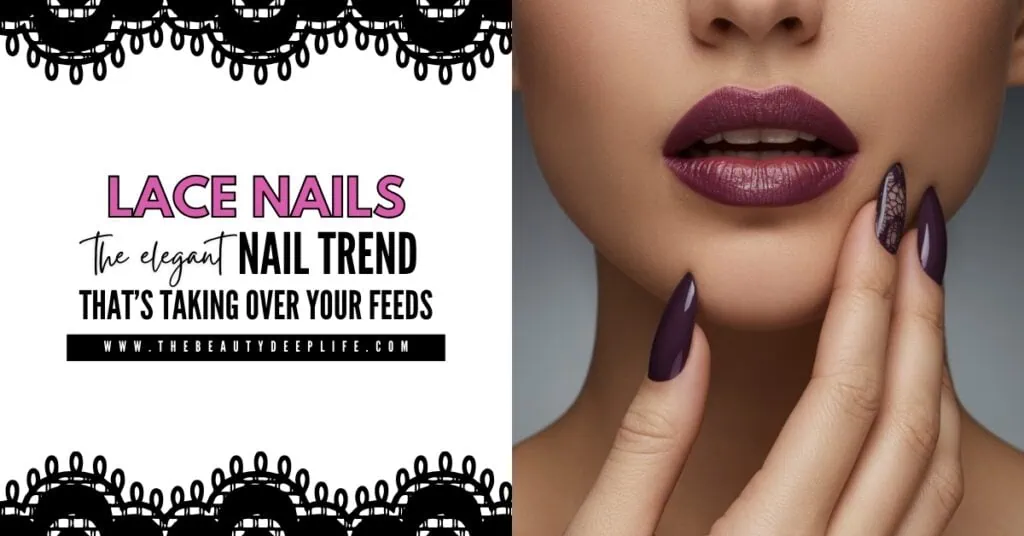 Lace nails and nail art with long, elegant, deep purple nail designs featuring lace patterns, trendy manicure ideas, perfect for beauty, fashion, and stylish nail looks.