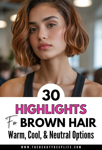 A young woman with stylish, shoulder-length brown hair styled in loose waves, showcasing a trendy and natural look suitable for various hair colors and styles.