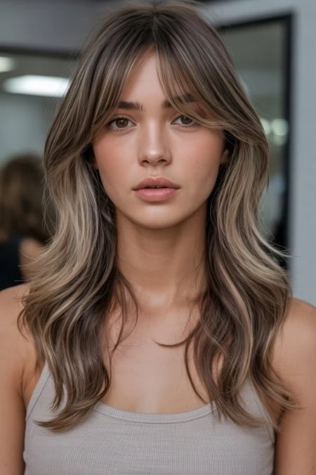 Beautiful young woman with wavy, blonde hair and natural makeup, showcasing healthy hair and skincare. Perfect for beauty, haircare, and skincare content.