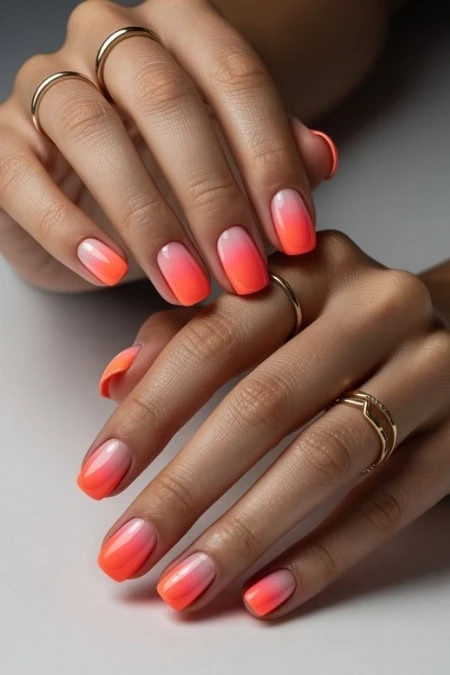 Elegant pink and coral ombre manicure.