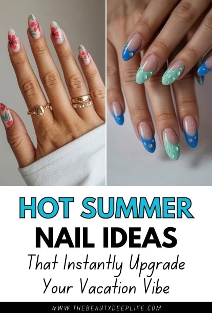 Colorful summer nail designs with floral and polka dot patterns, perfect for enhancing your vacation style and adding a vibrant touch to your overall look.