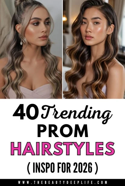 Elegant prom hairstyles featuring glamorous waves and sophisticated updos, perfect for 2026 proms. Discover trendy, inspiring hair ideas to elevate your look for special occasions.