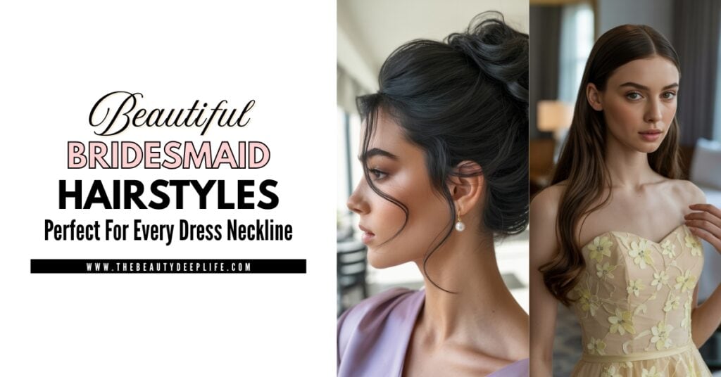 Beautiful bridal hairstyles for bridesmaids, perfect for complementing wedding dresses and enhancing your dress neckline with elegant, stylish hairdos.